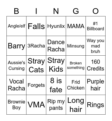Stray Kids 2023 Bingo Card