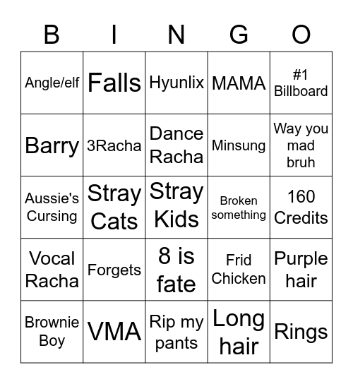 Stray Kids 2023 Bingo Card