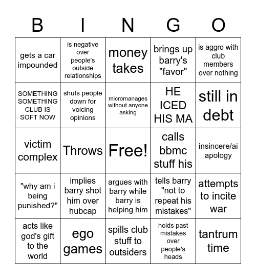 Finn's Dundee List Bingo Card