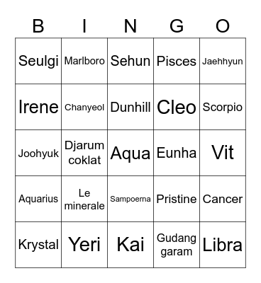 Irene bingo Card