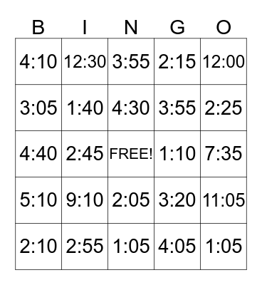 Telling Time BINGO Card