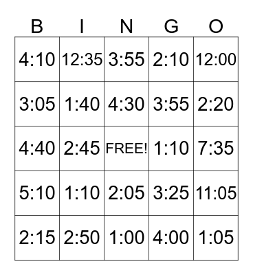 Telling Time BINGO Card
