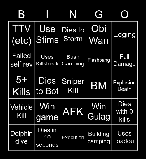 Warzone Bingo Card