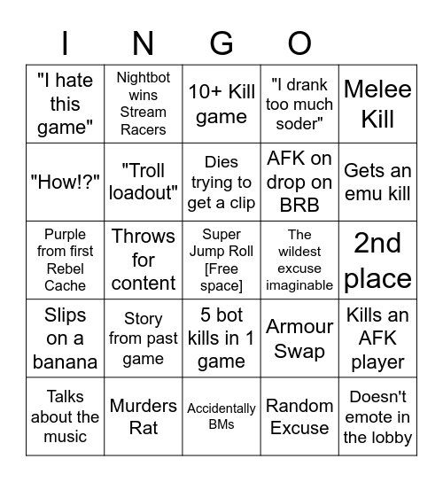 Deli Bingo Card