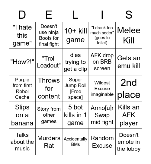 Deli Bingo Card