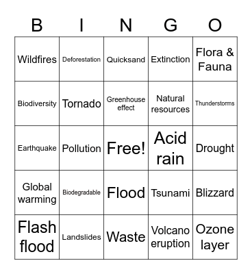 Mother Nature Bingo Card