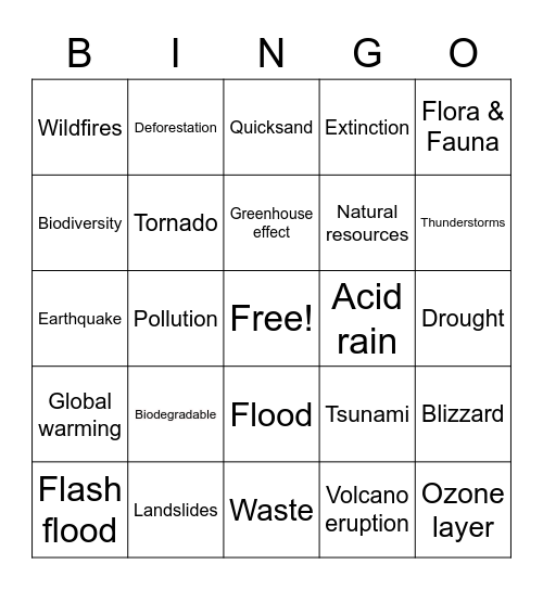 Mother Nature Bingo Card