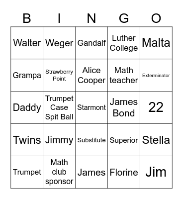 This Is Your Life, Jim Weger Bingo Card