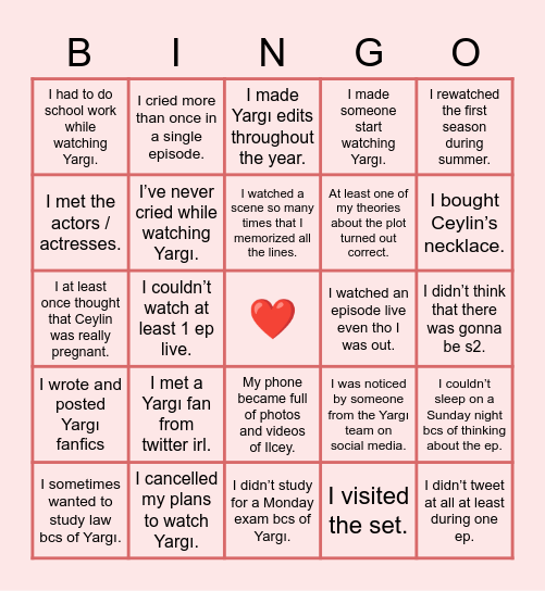 Yargı bingo 22 edition Bingo Card