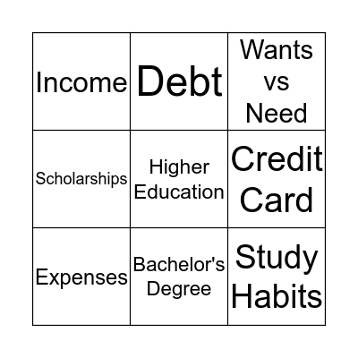Financial Aid Bingo Card