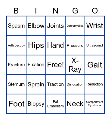 Musculoskeletal Vocabulary Bingo Card