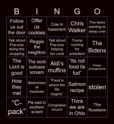 Gram Bingo Card