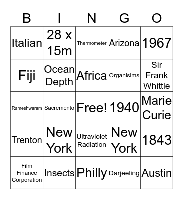 Untitled Bingo Card
