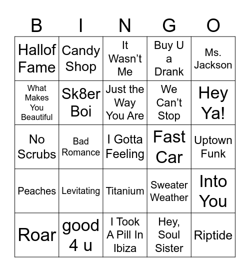 2000s Bops Bingo Card