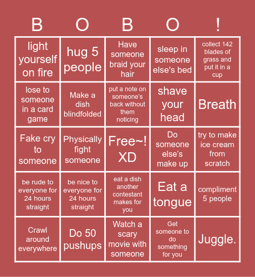 Bobo Bingo~! Bingo Card