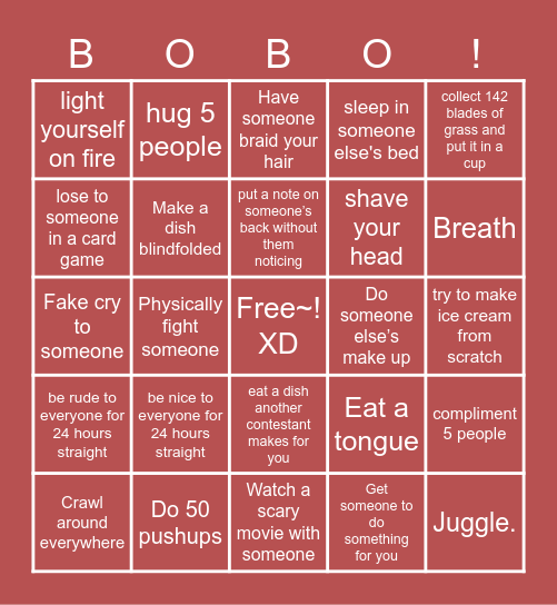BOBO BINGO! Bingo Card
