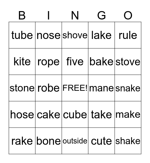 LONG VOWEL Bingo Card
