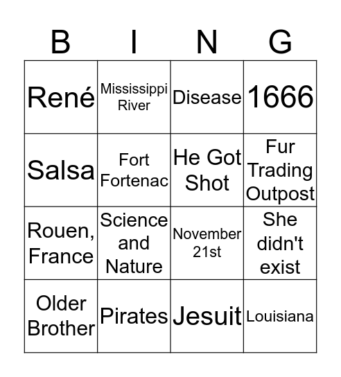 Robert De La Salle Bingo Card