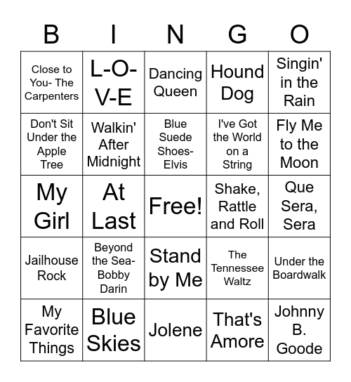 Music Bingo Card