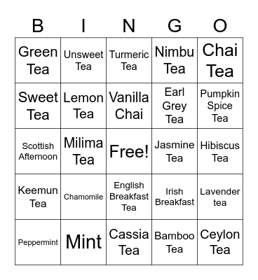 Tea Bingo Card