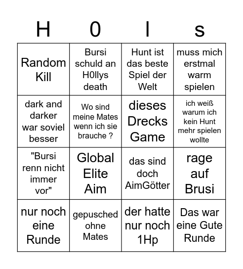 Hunt H0lly/Bursi Bingo Card