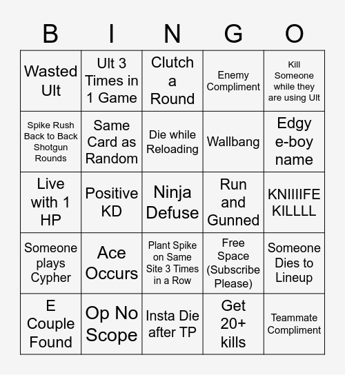 SPIKE RUSH VALORANT BINGO Card