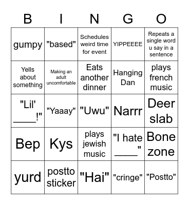 Danny Dameer Bingo Card