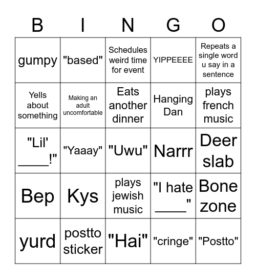 Danny Dameer Bingo Card