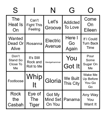 DAM 80's SINGO Bingo Card