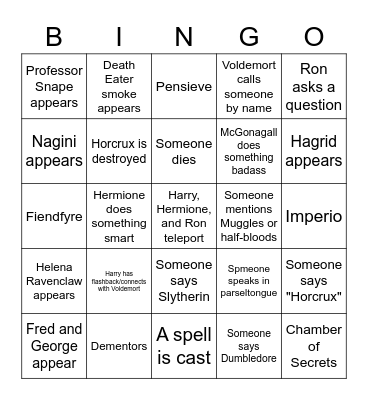 Harry Potter and the Deathly Hallows Pt 1 Bingo Card
