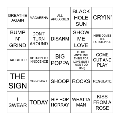 1993-1994 Bingo Card