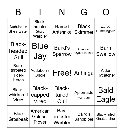 Bird Bingo Card