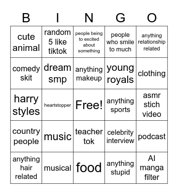 tiktok bingo Card