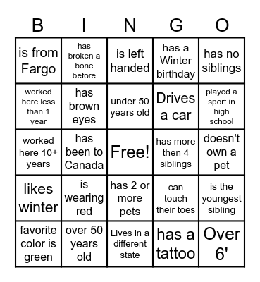 GES Employee Bingo Card
