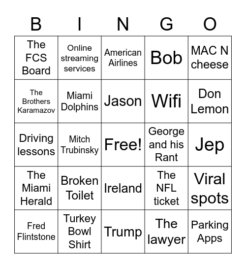 Ray's Airing of Grievances Bingo Card