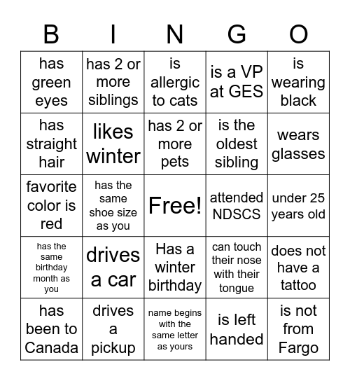 GES Employee Bingo Card