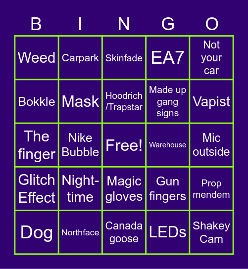 Wee Rappers' Bingo Card
