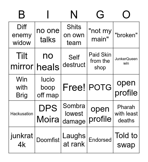 Overwatch Bingo Card