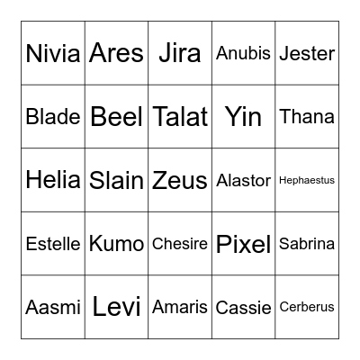 OC Guess Who Bingo Card