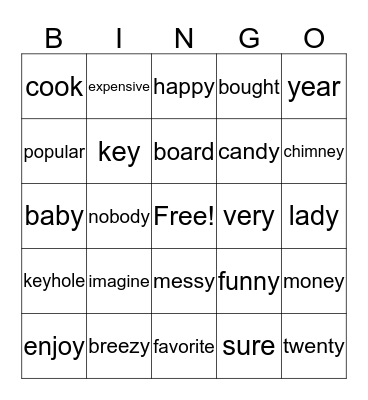 Lesson 12 Bingo Card