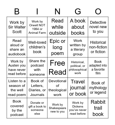 Literary Life 2023 Bingo Card