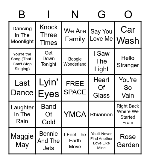 70's Bingo Card