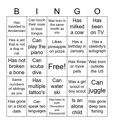 Xplorational BINGO Card