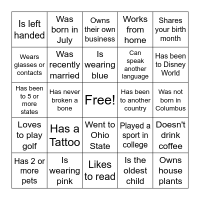 Find Someone Who: Bingo Card
