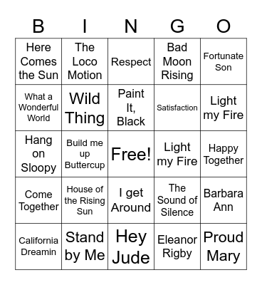 60s Bingo Card