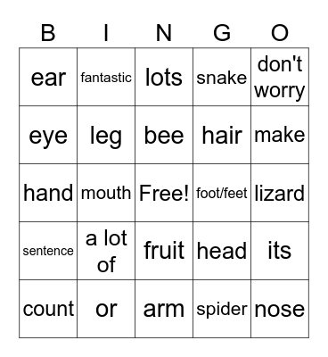 OD1 voc 6 1/2 Bingo Card