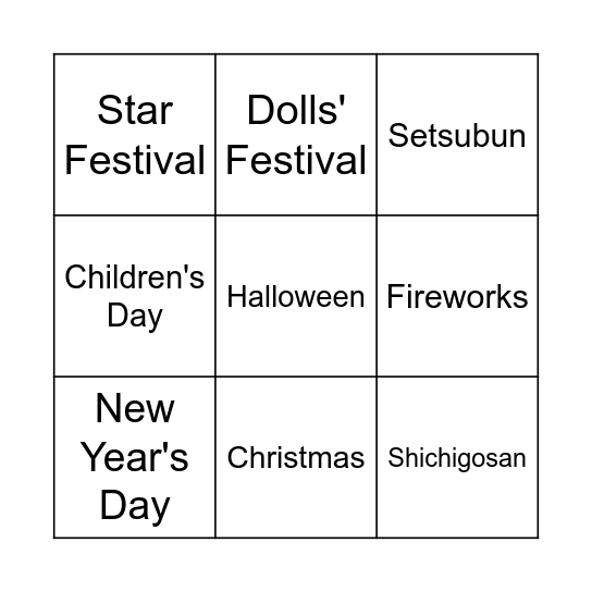 Q: What event do you like? Bingo Card