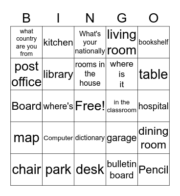 Side By Side Book 1 Chapter 2 Bingo Card