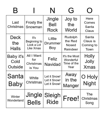 Christmas Song Bingo Card