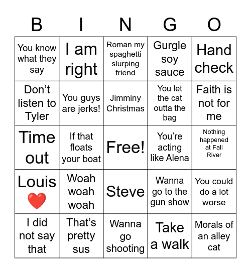 Nate Sayings Bingo Card